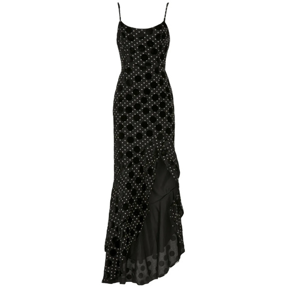Hutch Black Burnout Velvet Slip Maxi Dress SIZE 0 Polkadot Ruffle Slit Gown $363 - Picture 5 of 12